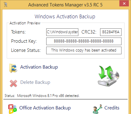 Advanced Tokens Manager cho phép người dùng sao lưu, phục hồi bản quyền Windows và Microsoft Office chỉ với vài thao tác đơn giản.