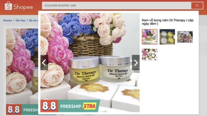 Hình ảnh sản phẩm mỹ phẩm kem Dr Therapy Melasma-Best for spa Night cream được bán trên sàn thương mại điện tử Shopee. (Ảnh chụp màn hình)