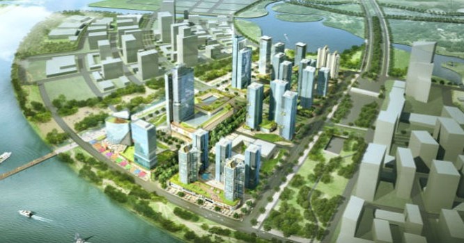 Phối cảnh khu phức hợp "thành phố thông minh" - Thủ Thiêm Eco Smart City trong Khu đô thị mới Thủ Thiêm. 