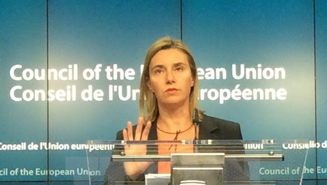 Quan chức phụ trách chính sách an ninh và đối ngoại của EU, bà Federica Mogherini. (Nguồn: AFP/TTXVN)