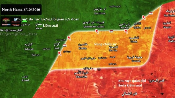 Bản đồ chiến sự địa phận tỉnh Hama ngày 08.10.2016