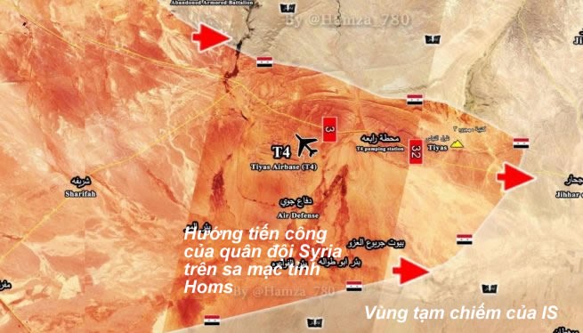 Bản đồ chiến sự khu vực sân bay quân sự T-4, Palmyra