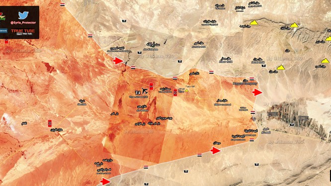 các hướng tấn công chính của quân đội Syria trên vùng sa mạc Palmyra