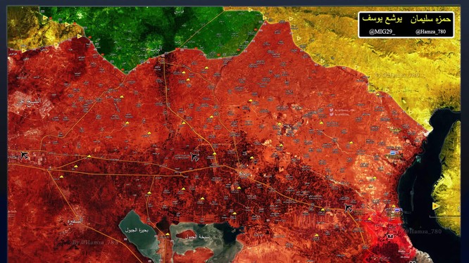 Bản đồ chiến sự khu vực phía đông Aleppo, các đơn vị Tiger cách thị trấn Maskanah khoảng 1,5 km