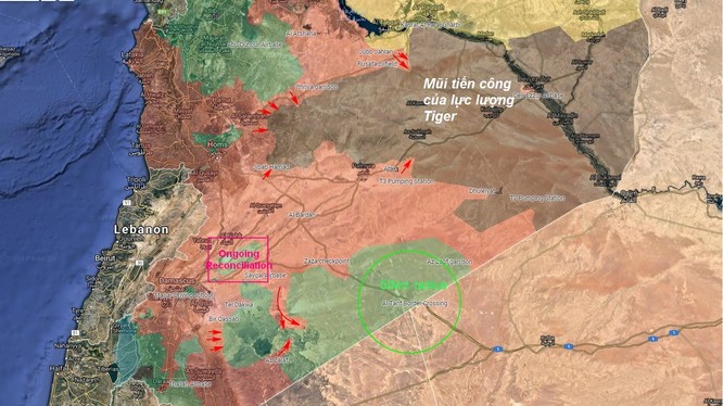 Các mũi tiễn công của quân đội Syria trên vùng IS còn tạm chiếm ở tỉnh Raqqa, Hama và Homs