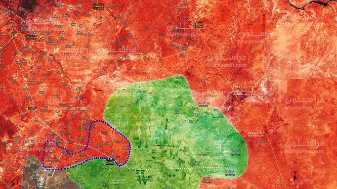 Bản đồ tình hình chiến sự Syria, khu vực đông bắc tỉnh Hama. ảnh Muraselon