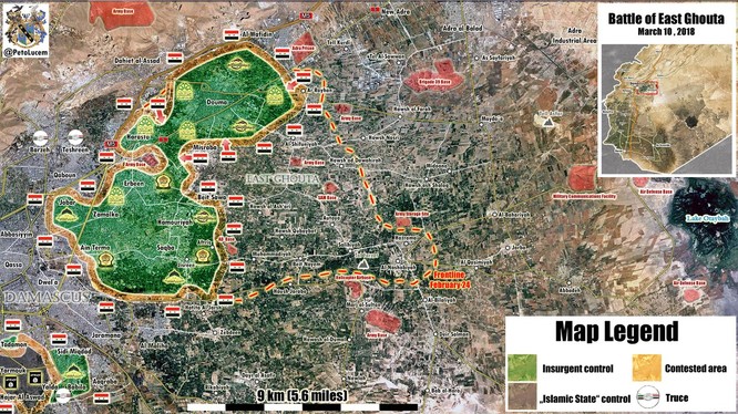 Tình hình chiến sự Đông Ghouta tính đến ngày 10.03.2018 theo Muraselon