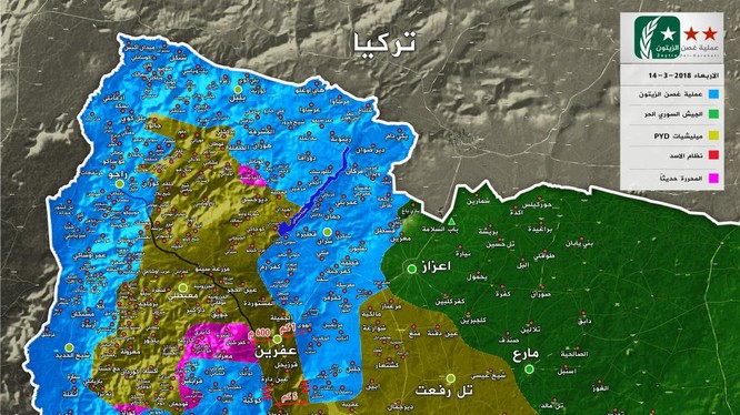 Tình hình chiến sự Afrin tính đến ngày 14.03.2018 theo truyền thông "đối lập" Syria, ảnh của FSA