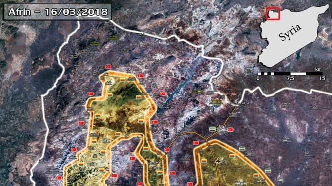 Bản đồ tình hình chiến sự Afrin tính đến ngày 17.03.2018 theo South Front