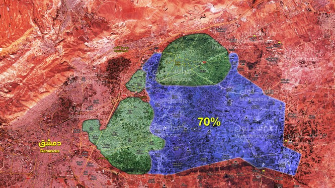 Quân đội Syria giải phóng hơn 70% diện tích khu vực Đông Ghouta - ảnh Muraselon