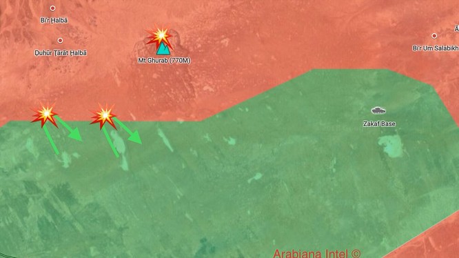 Bản đồ thực tế cuộc tiến công của FSA vào quân đội Syria trên vùng ngoại vi thị trấn Á-Tanf. Ảnh minh họa quân đội Syria