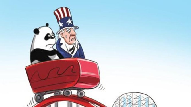 Quan hệ Trung - Mỹ rung chuyển do xảy ra chiến tranh thương mại. Ảnh: Global Times.