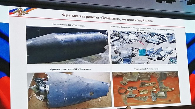Bộ tổng tham mưu quân đội Nga trưng bày bằng chứng tên lửa Mỹ bị bắn hạ trong cuộc tấn công sáng 14/4
