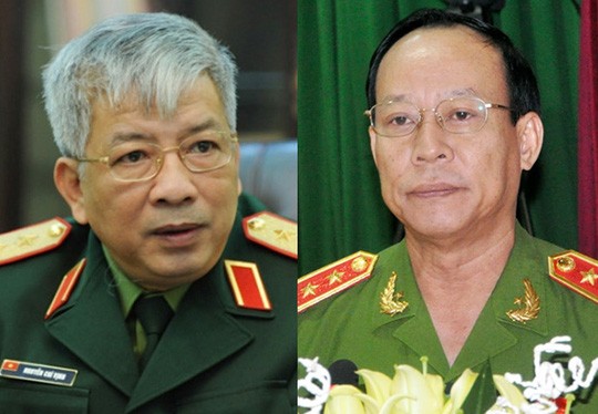 Thượng tướng Nguyễn Chí Vịnh (trái) và Thượng tướng Lê Quý Vương