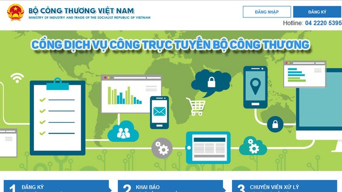 Giao diện Cổng dịch vụ công trực tuyến Bộ Công thương tại địa chỉ htpp://online.moit.gov.vn