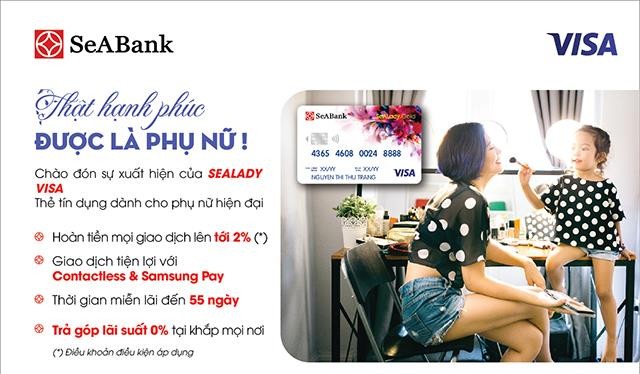 Đặc biệt, với mỗi giao dịch từ 1.000.000 đồng khách hàng thanh toán bằng thẻ SeALady Cashback Visa, SeABank sẽ đóng góp 2.000 đồng cho quỹ Hỗ trợ bệnh nhân ung thư “Ngày Mai Tươi Sáng” để chia sẻ khó khăn cùng bệnh nhân Ung thư.
