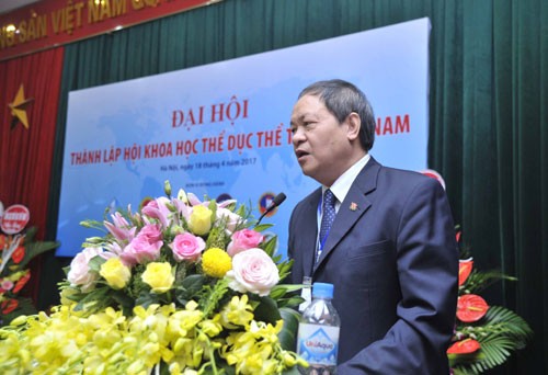 NGND GS TS Lê Quý Phượng tại Đại hội thành lập Hội Khoa học TDTT Việt Nam năm 2017. Ảnh: NVCC