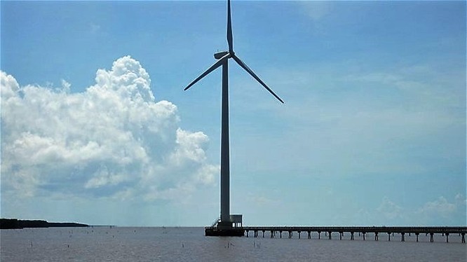 Tháp điện gió tại một tỉnh Đồng bằng sông Cửu Long đã được đưa vào vận hành. Ảnh minh họa: Trung Chánh