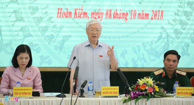 Tổng bí thư Nguyễn Phú Trọng phát biểu tại buổi tiếp xúc cử tri sáng 8/10. Ảnh: Ngọc Thắng.