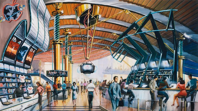 Phác thảo bên trong cửa hàng Apple Cafe.