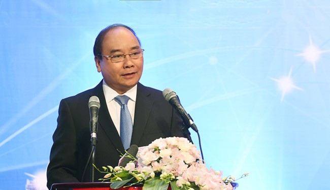 Thủ tướng Chính Phủ Nguyễn Xuân Phúc tham dự và phát biểu tại Diễn đàn. Ảnh chụp tại Vietnam ICT Summit 2016, nguồn TTXVN.
