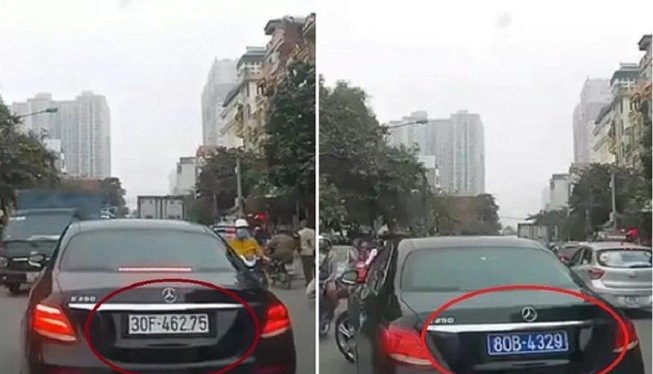 Chiếc xe ô tô bất ngờ đổi biển số trên đường đang gây xôn xao dư luận (ảnh: cắt từ clip)