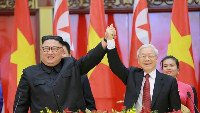 Tổng Bí thư Đảng Lao động Triều Tiên Kim Jong-un gặp gỡ Tổng Bí thư Nguyễn Phú Trọng tháng 3/2019 tại Hà Nội