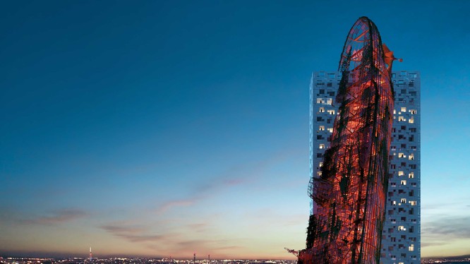 Phối cảnh tòa tháp Top Tower có hình dạng xác tàu đắm giữa lòng Prague (Ảnh: CNN)