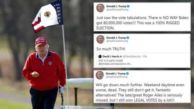 Tổng thống Trump đi đánh golf và tung loạt tweet cáo buộc bầu cử gian lận (Ảnh: DailyMail)