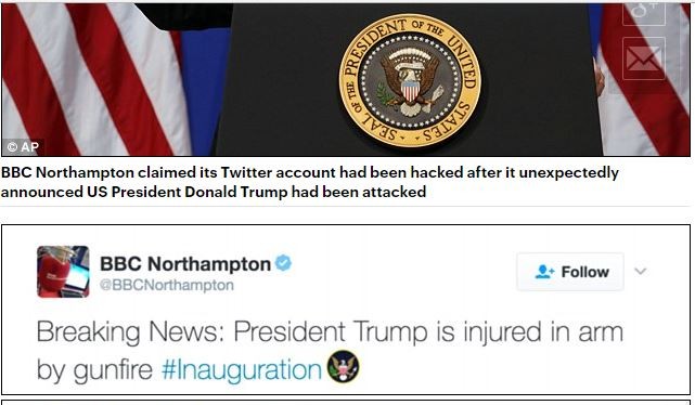 Tài khoản Twitter của BBC bị hack, post nội dung ông Trump bị bắn vào tay và xin lỗi độc giả ngay sau đó.