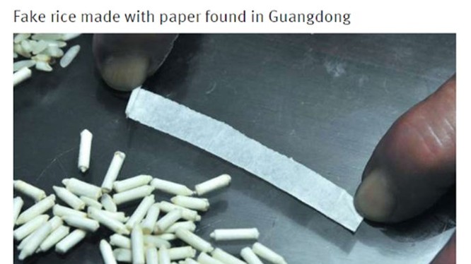 Gạo giấy vừa được phát hiện ở Quảng Đông - Ảnh chụp màn hình trang tin Shanghaiist