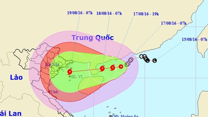 Vị trí và dự báo đường đi của áp thấp nhiệt đới - Nguồn: Trung tâm dự báo khí tượng thủy văn Trung ương