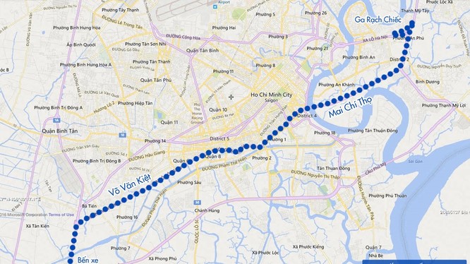 Bản đồ minh họa tuyến BRT số 1 của TP.HCM