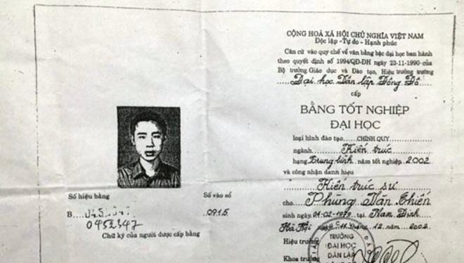 Bằng tốt nghiệp đại học của ông Chiến bị cho là "có vấn đề" - Ảnh Internet