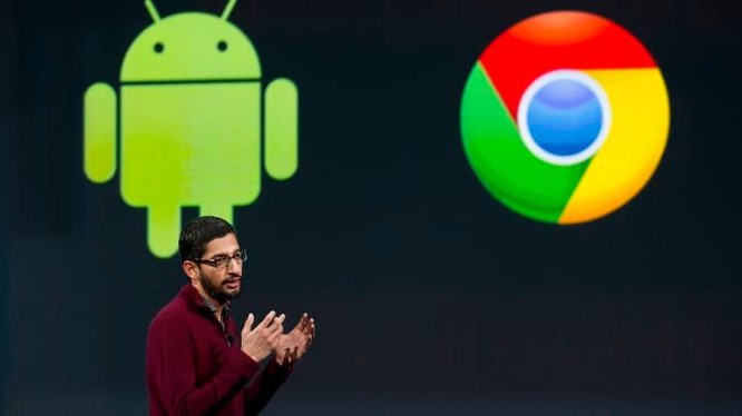 Sundar Pichai, phó chủ tịch cấp cao của Android, Chrome và Apps của Google Inc., phát biểu trong Hội nghị các nhà phát triển Google I / O (Ảnh: CNBC)
