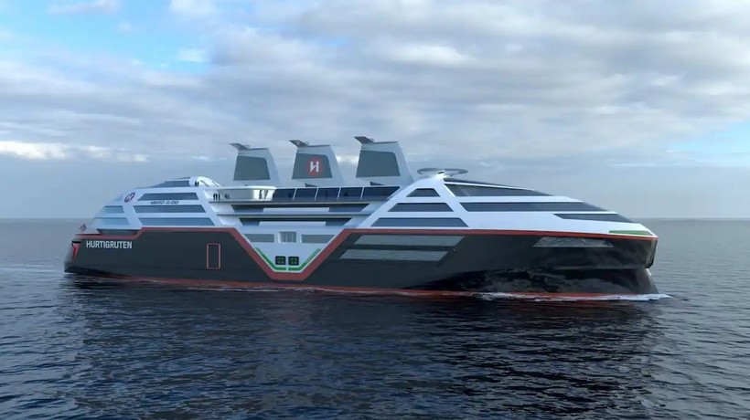 Phác thảo thiết kế tàu ​​du lịch chạy điện năng lượng mặt trời Sea Zero. Ảnh: Hurtigruten