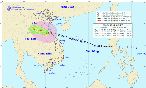 Đường đi của bão số 10 - Ảnh: Trung tâm