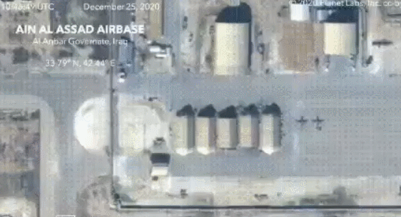 Hình ảnh so sánh một số vị trí trong căn cứ không quân Assad trước và sau khi bị tên lửa Iran tấn công (Ảnh: Guancha)