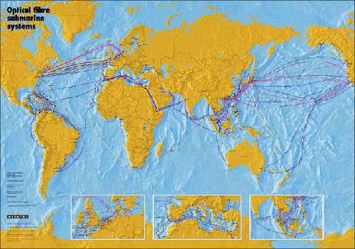 Sơ đồ hệ thống đường cáp quang toàn cầu dưới đáy biển được công khai trên nhiều trang mạng.