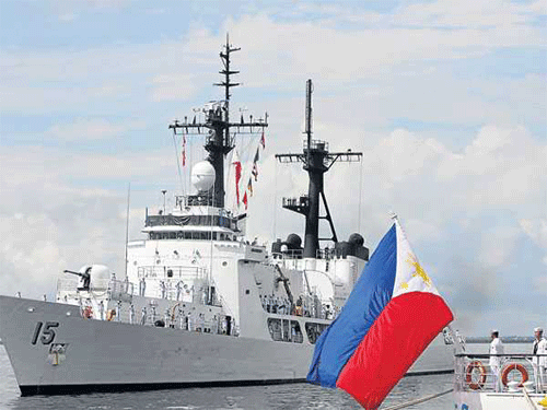 Tàu chiến BRP Gregorio del Pilar của Philippines từng có cuộc đối đầu với tàu Trung Quốc tại bãi cạn tranh chấp Scarborough/Hoàng Nham trên Biển Đông. Ảnh: AFP