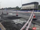 Hư hỏng xuất hiện tại Km 0+50 đoạn nút giao Túy Loan, thuộc Dự án đường cao tốc Đà Nẵng-Quảg Ngãi