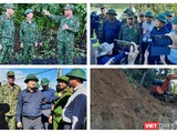 Phó thủ tướng Trịnh Đình Dũng và Trung tướng Nguyễn Long Cáng đang chỉ huy cứu nạn tại huyện Nam Trà My (Ảnh: Hoà Bình ghép)