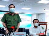 Đại tá Nguyễn Sỹ Quang Phó GĐ Công an TPHCM tại cuộc họp báo khẩn, cung cấp thông tin khởi tố vụ án hình sự “Lây lan dịch bệnh truyền nhiễm nguy hiểm cho người” (Ảnh: Hoà Bình)