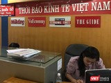 Khu vực lễ tân tại Thời báo Kinh tế Việt Nam, một ngày sau khi quyết định chấm dứt hoạt động có hiệu lực (16/7).