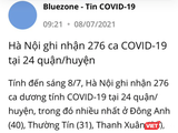 Thông tin Hà Nội ghi nhận 276 ca mắc COVID-19 tại 24 quận, huyện được thông báo trên ứng dụng Bluezone (Ảnh - VT)