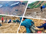 Thảm cảnh tan hoang sau vụ lở núi Phước Sơn sáng nay (Ảnh: Hoà Bình ghép)
