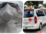 Đoàn vận chuyển người bệnh đi cách ly điều trị bị ùn tắc bên ngoài Bệnh viện Dã chiến - Ảnh: Hoà Bình chụp màn hình video