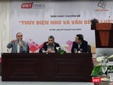 PGS. TS Vũ Thanh Ca (trái) phát biểu tại buổi toạ đàm “Thuỷ điện nhỏ và vấn đề lũ lụt” do CLB Café Số và VietTimes phối hợp thực hiện