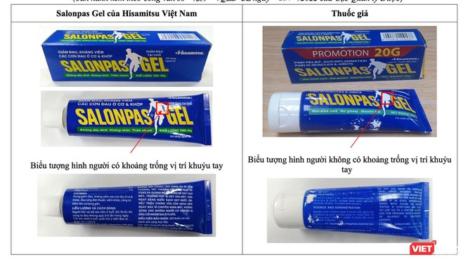 Hướng dẫn nhận biết thuốc Salonpas Gel thật và giả trên thị trường (ảnh Cục Quản lý Dược cung cấp)