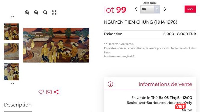 Lot 99 đấu giá tranh xấu giá cao, được khẳng định là tranh giả vì nét vẽ quá ngô nghê (Ảnh chụp màn hình trang đấu giá online Drouot, Pháp)